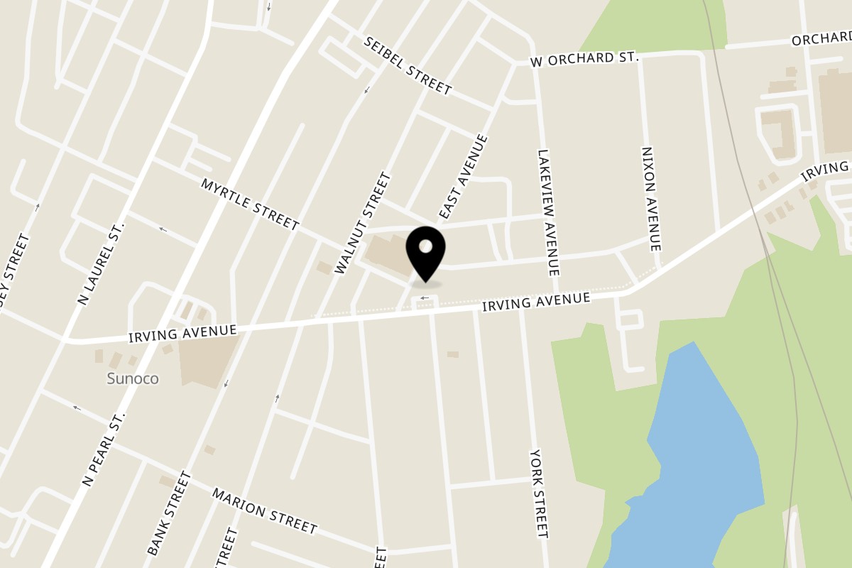 Map showing the location of Los Molcajetes Taqueria Restaurant on 155 Irving Ave in Bridgeton